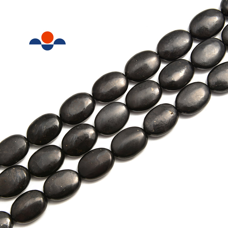 Shungite Smooth Flat Oval Beads Size 10x14mm 13x18mm 15.5'' Strand