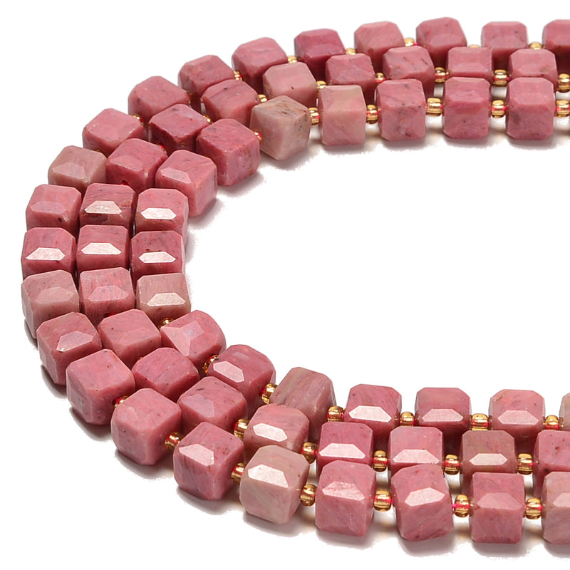 Natural Pink Petrified Rhodonite Faceted Rubik's Cube Beads Size 8mm 15.5''Strd