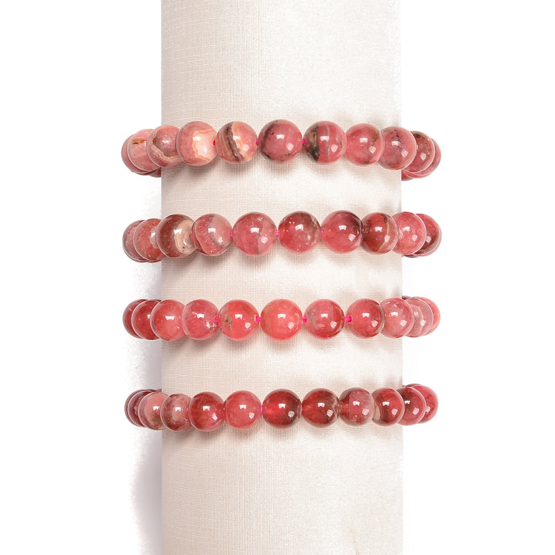 NO.2 -Rhodochrosite Beaded Elastic Bracelet Beads Size 5.5mm - 10mm 7.5'' Length
