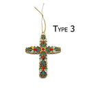 Cloisonne Christmas Tree Ornament Crucifix Cross 3.75 x 4" Wide Sold Per Piece