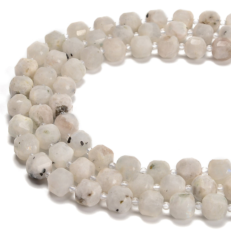 Natural White Moonstone Faceted Rubik's Cube Beads Size 8-9mm 15.5'' Strand