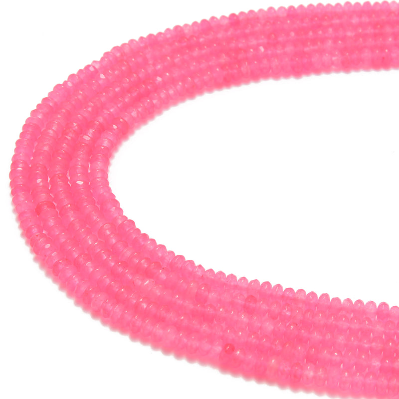 dark pink color dyed jade faceted rondelle beads