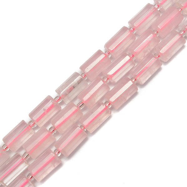 Rose Quartz Faceted Cylinder Beads Size 10x16mm 15.5'' Strand