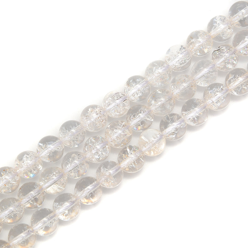 Clear Crackled Quartz Smooth Round Beads 6mm 8mm 10mm 15.5" Strand