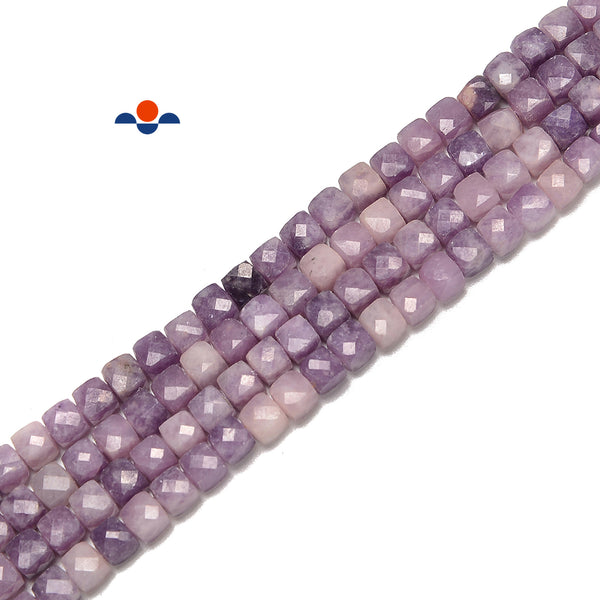 Natural Lepidolite Faceted Cube Beads Size 4-5mm 15.5'' Strand