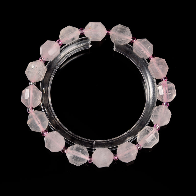 Rose Quartz Prism Cut Double Point Bracelet Beads Size 8mm 10mm 7.5'' Length