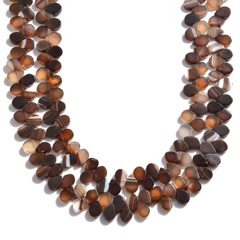 Brown Striped Agate Flat Teardrop Side Hole Beads 6x8mm 15.5" Strand