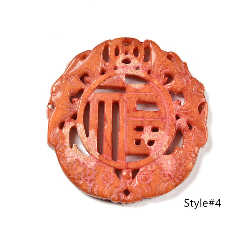 Orange Color Jade Hand Carved Pendant Size 60-65mm Seven Styles Sold by Piece