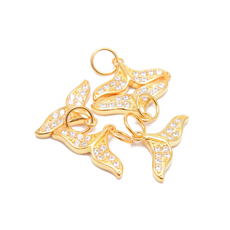 Gold Plated Sterling Silver Fishtail Charm with CZ Size 8x14mm 3 PCS Per Bag