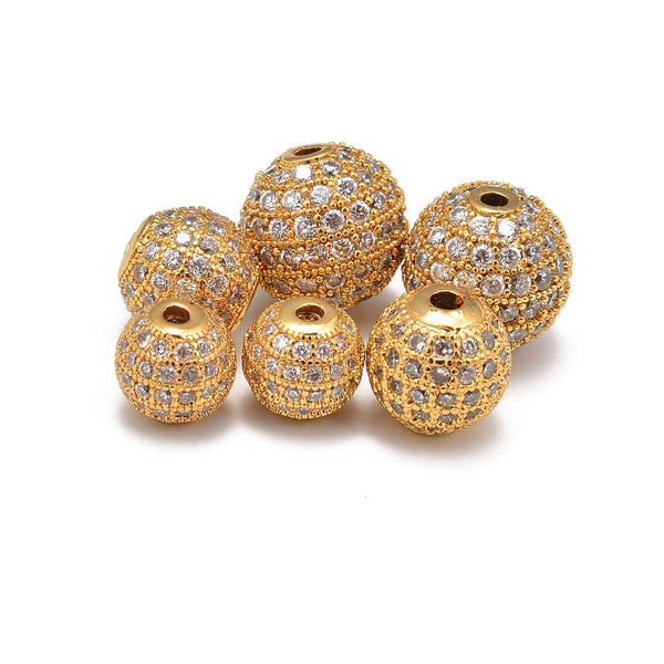 Gold Plated Micro Pave Clear Zircon Ball Charm 6mm 8mm 10mm 12mm Sold per Piece