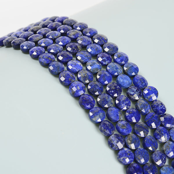 Natural Lapis Faceted Coin Beads Size 8mm 15.5'' Strand