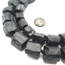 Natural Black Tourmaline Rough Faceted Tube Beads Approx 16x18mm 15.5" Strand
