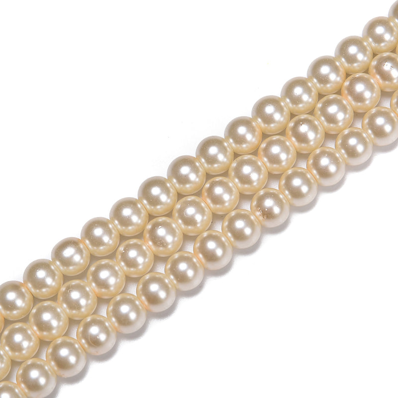 Beige Color Glass Pearl Smooth Round Beads Size 3mm - 12mm 15.5'' Strand