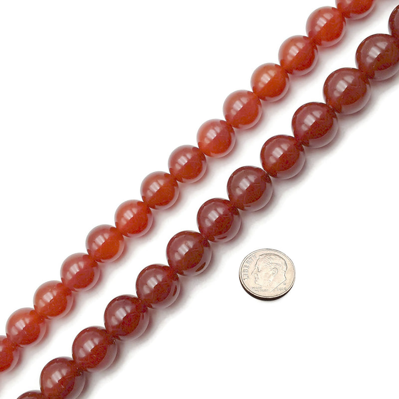 Carnelian Smooth Round Beads 14mm 16mm 15.5" Strand