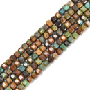 Natural Genuine Turquoise Faceted Cube Beads Size 3mm 15.5'' Strand