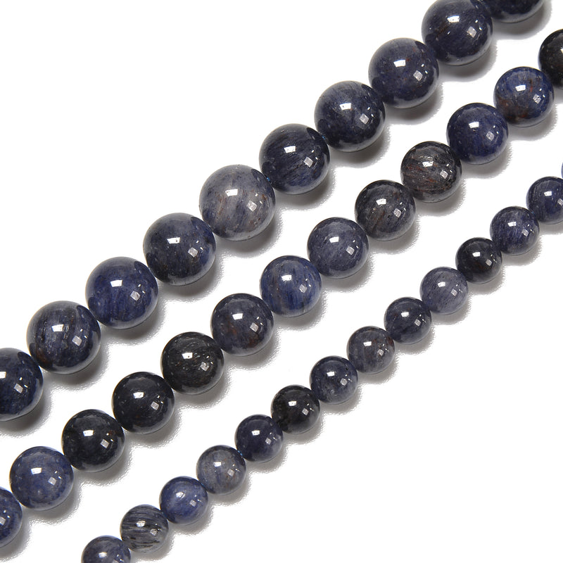 Dark Blue Rutilated Quartz Smooth Round Beads Size 6mm 8mm 10mm 15.5'' Strand