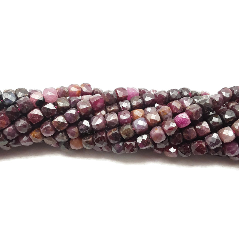 Natural Ruby Faceted Square Cube Dice Beads Size 4mm 15.5" Strand