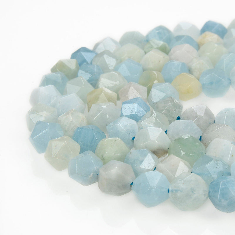 natural aquamarine faceted star cut beads