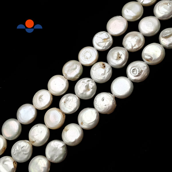 Fresh Water Pearl White Keshi Coin Flat Discs Beads 14-15mm 15.5" Strand