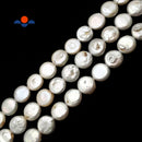 Fresh Water Pearl White Keshi Coin Flat Discs Beads 14-15mm 15.5" Strand
