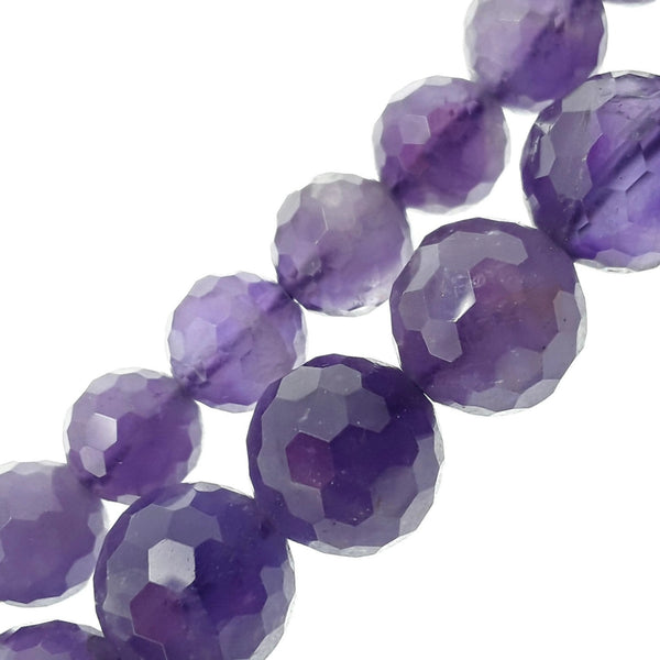 Amethyst Faceted Hard Cut Round Beads 8mm 10mm 15.5" Strand