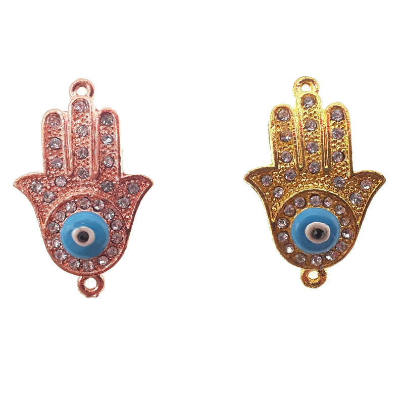 hamsa hand charm gold rose gold plated copper with micro pave clear zircon