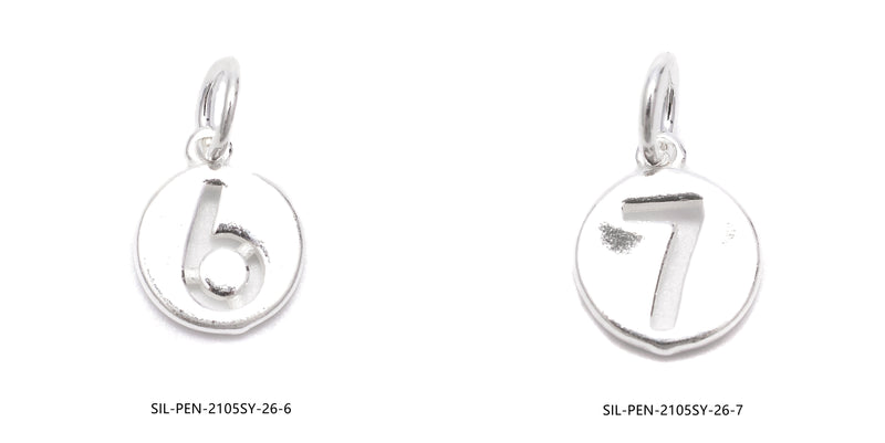 925 Sterling Silver Number Zero to Nine Pendant Charm Size10mm Sold 3Pcs Per Bag