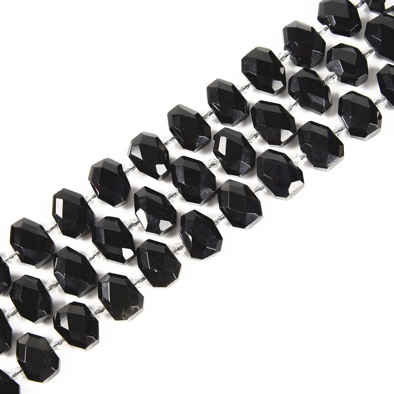 Natural Black Obsidian Center Drilled Faceted Octagon Size 10x14mm 15.5''Strand