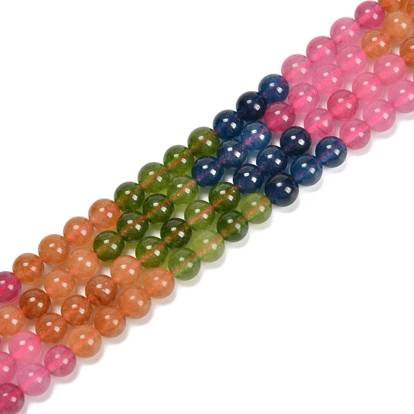 Chakra Rainbow Dyed Jade Smooth Round Beads 6mm 8mm 10mm 15.5''Strand