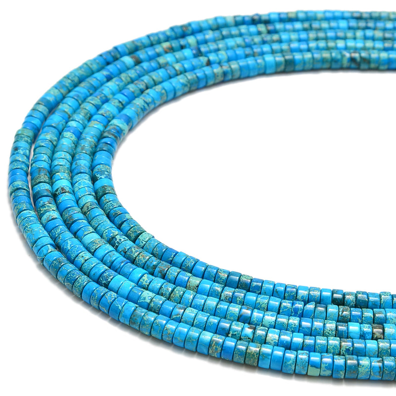 Turquoise Blue Sea Sediment Jasper Heishi Rondelle Discs Beads Size 2x4mm 15.5'' Strand