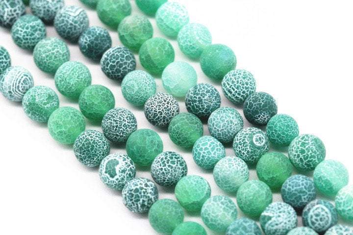 green fire agate Crackled matte round beads 