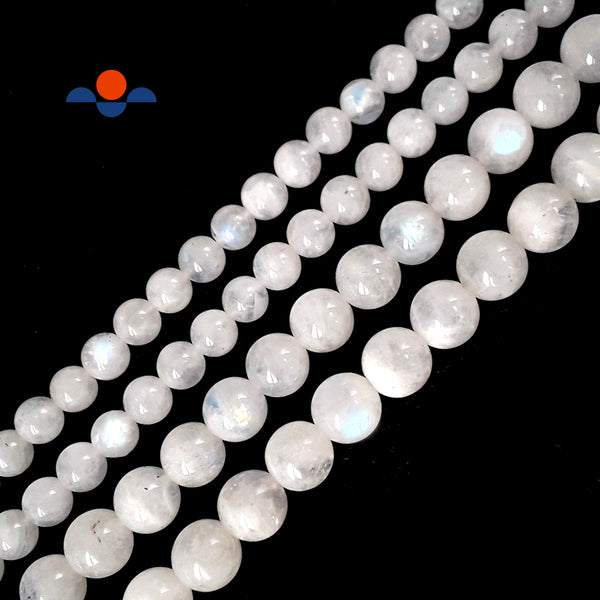 High Grade White Rainbow Moonstone Smooth Round Beads 6mm 8mm 15.5" Strand