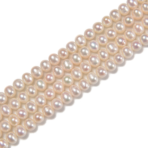 No.2 Fresh Water Pearl White Ringed Potato Round Beads 5mm - 15mm 15.5'' Strand
