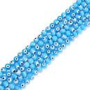 Aqua Blue Evil Eye Glass Smooth Round Beads Size 6mm 8mm 15.5'' Strand