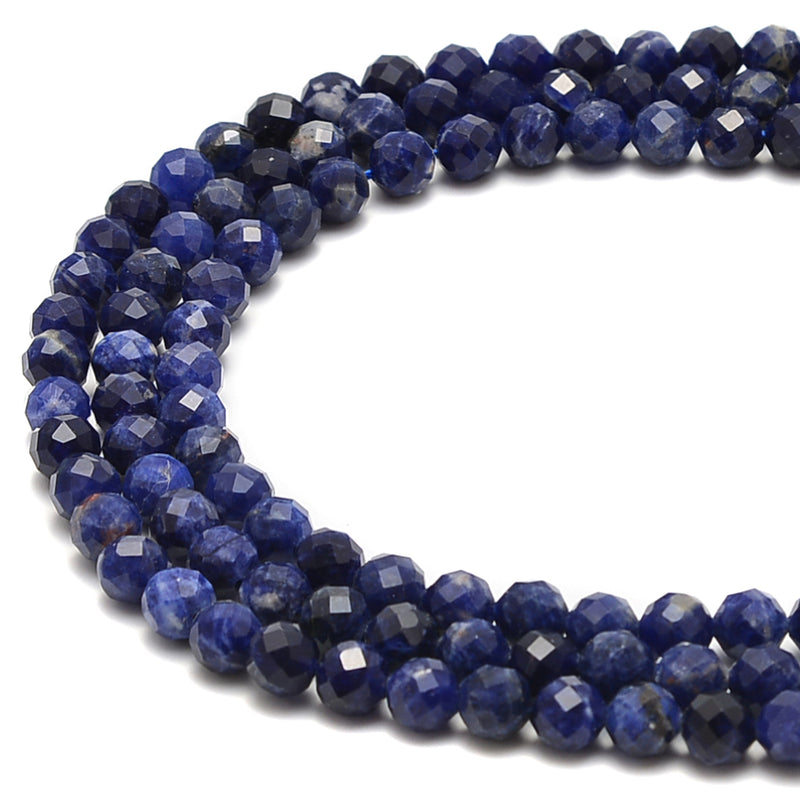 Dark Blue Sodalite Faceted Round Beads Size 4mm 6mm 15.5" Strand