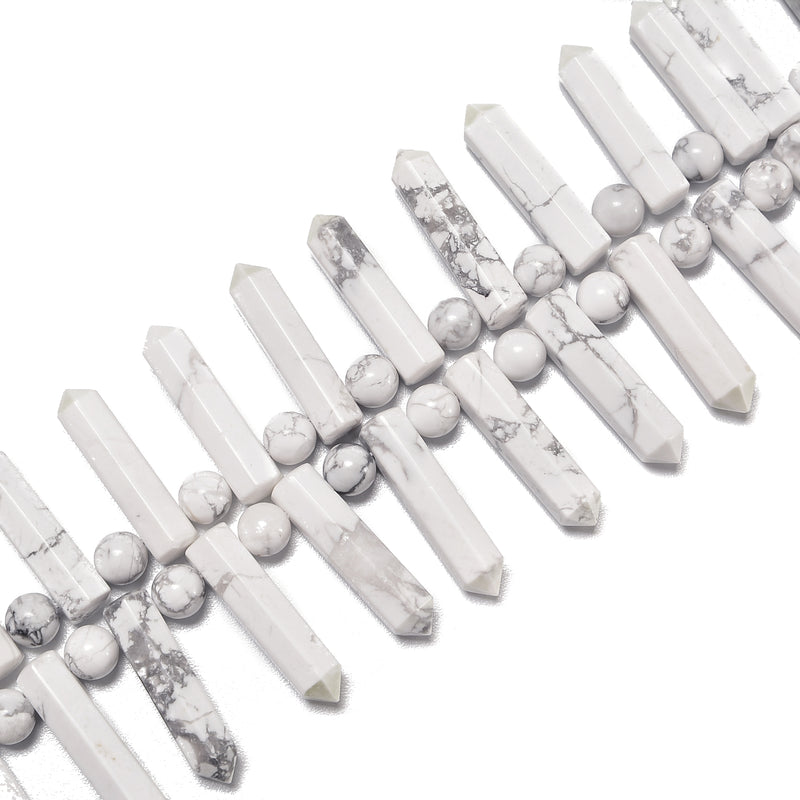 Natural Howlite Faceted Tower Point Beads Size 6x25mm 15.5'' Strand