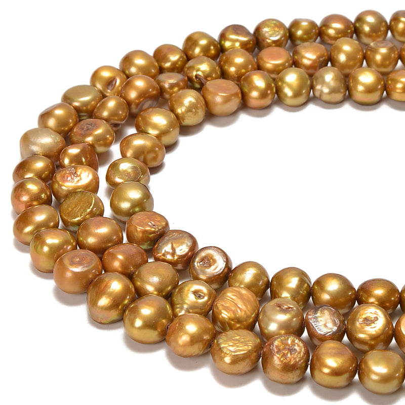 Gold Fresh Water Pearl Center Drill Nugget Beads Size 8-9mm 10-11mm 13.5'' Str