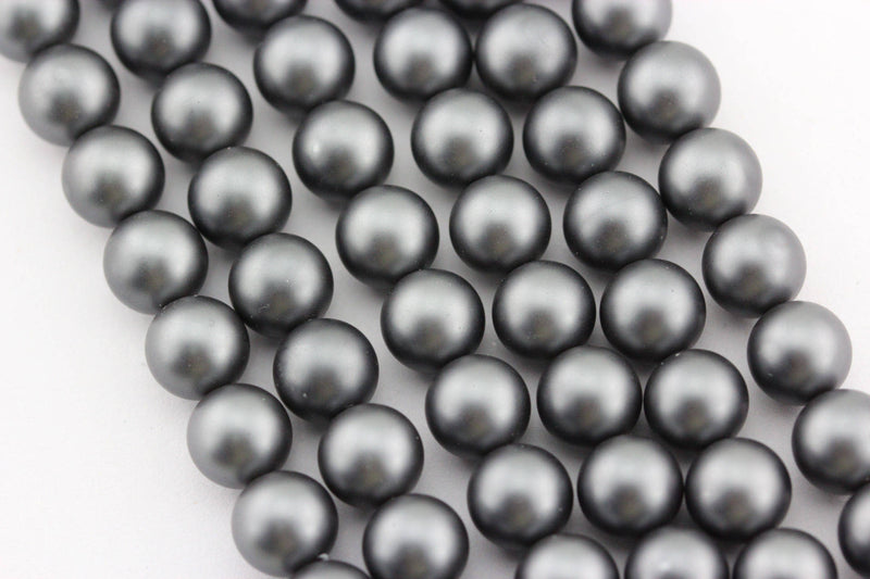gray shell pearl matte round beads