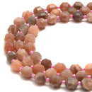Peach Moonstone Prism Cut Double Point Faceted Round Beads 9x10mm 15.5'' Strand