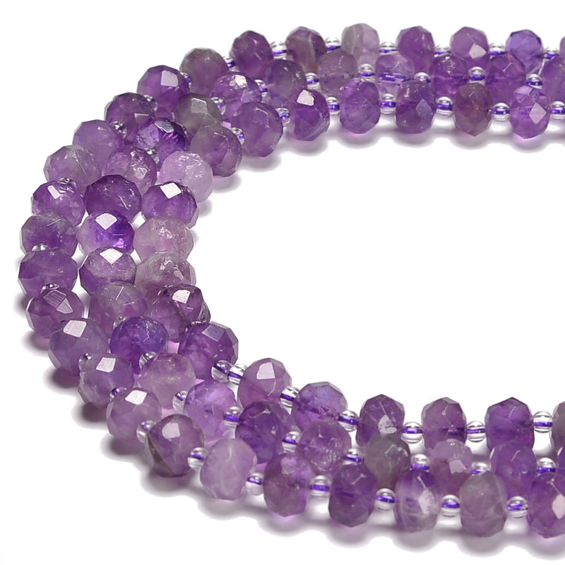 Natural Light Amethyst Faceted Rondelle Beads Size 5x8mm 15.5'' Strand