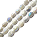 AB Coated Light Gray Aquamarine Faceted Rice Shape Beads 12x15mm 15.5"Strand
