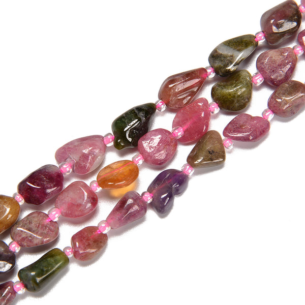 Multi Color Tourmaline Pebble Nugget Beads Size 5-8mm 8-10mm 10-12mm 15.5'' Str