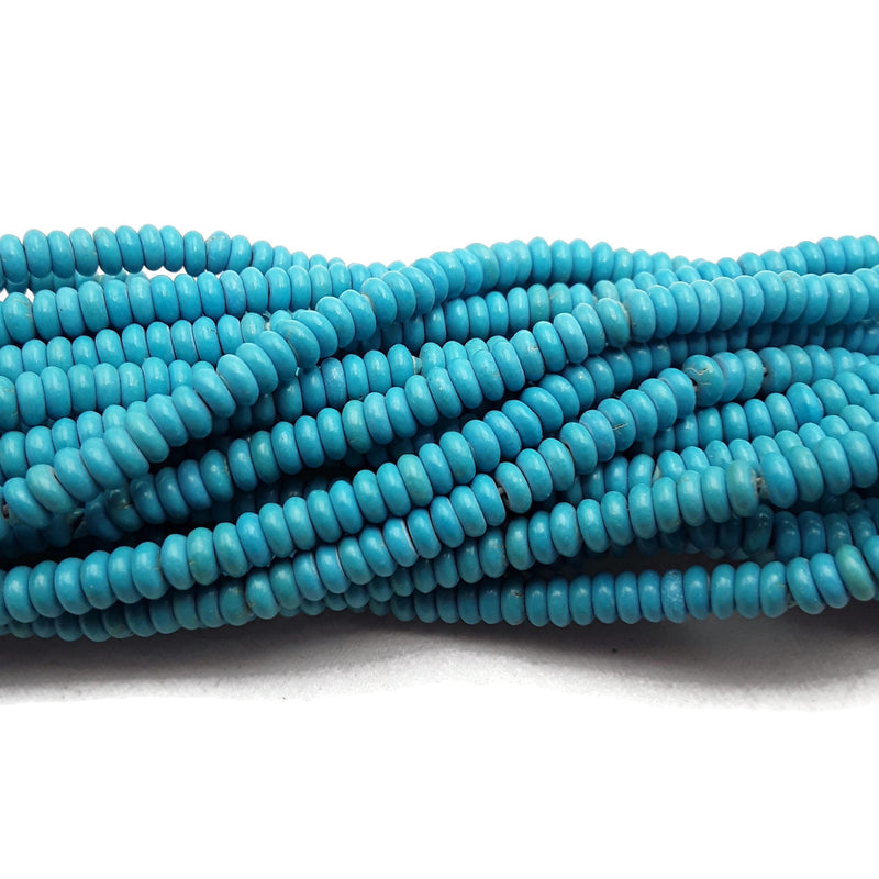 Bright Blue Turquoise Smooth Rondelle Beads 2x4mm 15.5" Strand