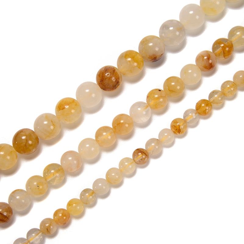 Natural Golden Healer Quartz Smooth Round Beads Size 6mm 8mm 10mm 15.5'' Strand