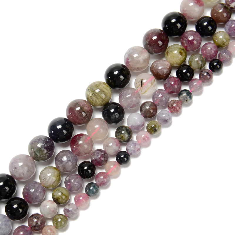 Light Multi Color Tourmaline Smooth Round Beads Size 6mm to 12mm 15.5'' Strand