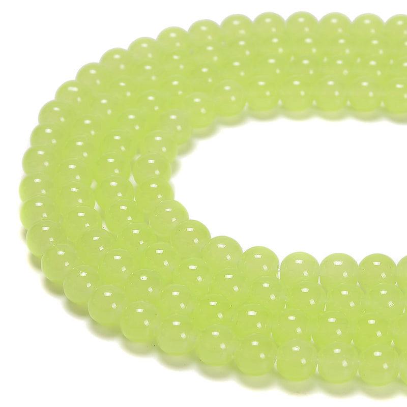 Neon Green Crystal Glass Smooth Round Beads Size 6mm 8mm 10mm 15.5" Strand