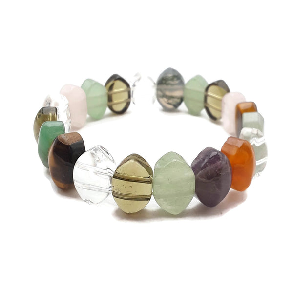 Multi Gemstone Double Drill Eye Shape Bracelet 10x15mm Length 7.5"