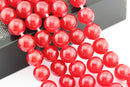 large hole red dyed jade smooth round beads