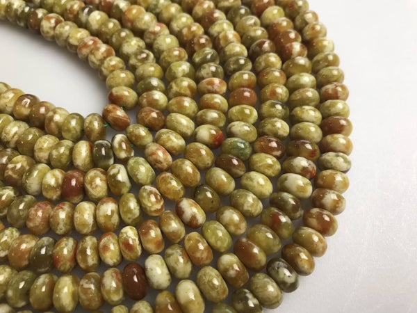 russian red green serpentine smooth rondelle beads