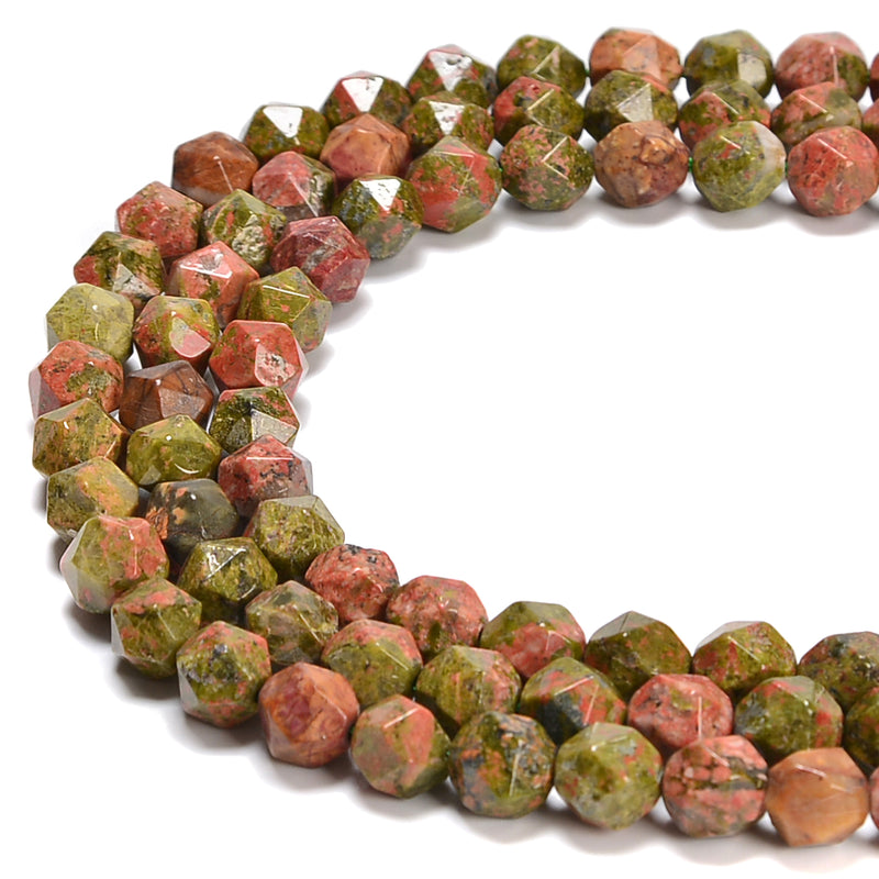 Natural Unakite Star Cut Beads Size 8mm 15.5'' Strand